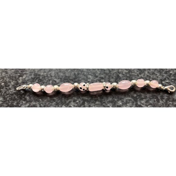 Vtg 1970's Children's Hand Painted Pink Round & Pink Oval Beads Bracelet - Picture 6 of 6